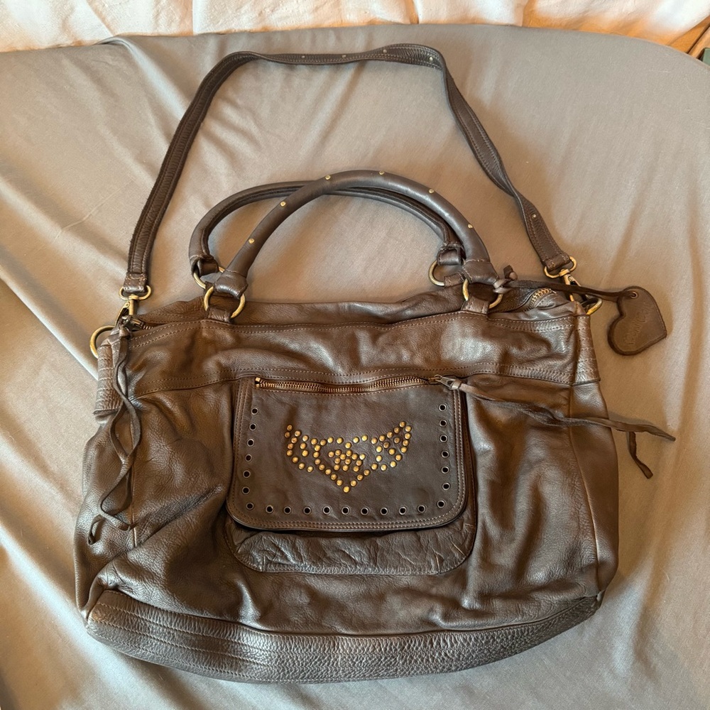 Moni Moni Brown Leather Studded Shoulder Bag – Italian Genuine Leather